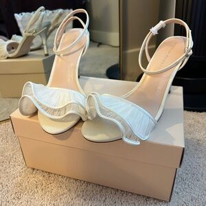 Loeffler Randall White Heels with Ruffle Estella Pearl